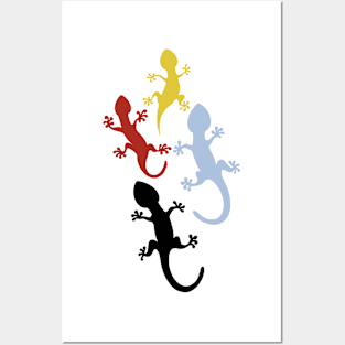 Happy gecko silhouettes on blue Posters and Art